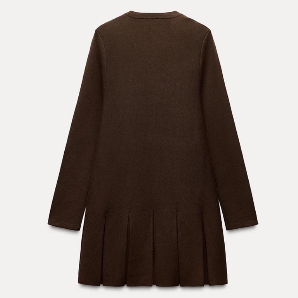 ZARA Brown Pleated Short Knit Dress - Picture 6 of 7